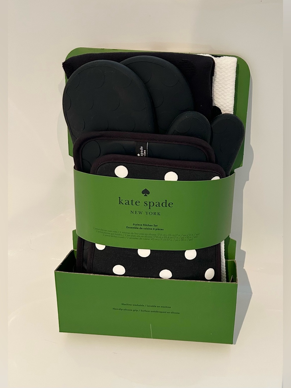 NWT KATE SPADE NEW YORK Black & White Polka Dot 6-Piece Kitchen Set
